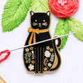 Flamingo Toes - Floral Black Cat Needleminder